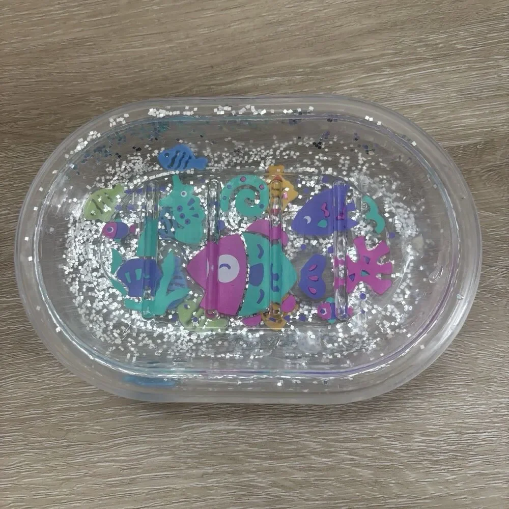 Vintage Y2K Floating Fish Soap Dish Liquid Motion Glitter Acrylic Sea Ocean Core